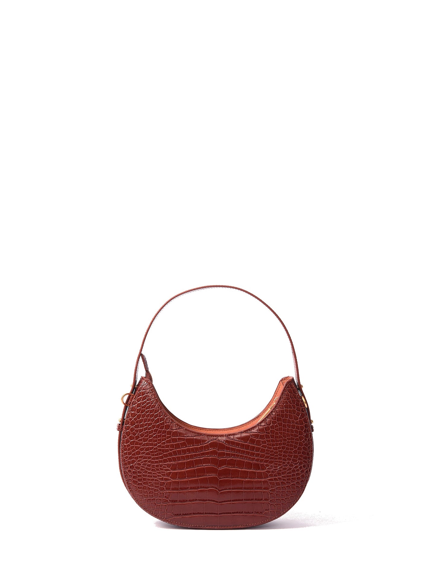 Naomi Leather Moon Bag with Croc-Embossed Pattern, Caramel by Bob Oré
